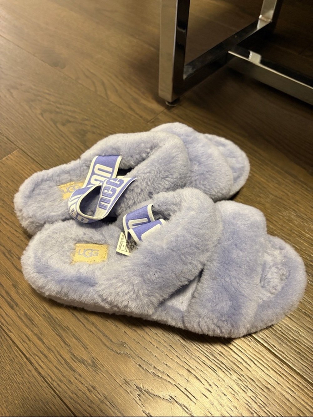 UGG Lavender Plush Cross-Band Slide Slippers